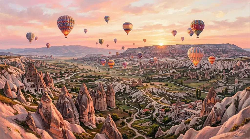 Sunrise over Cappadocia fairy chimneys